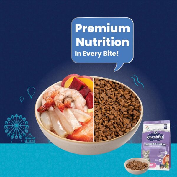 91nRGp5GzsL._SL1500_.jpg Carniwel Fresh Fish & Shrimp Kitten Dry Cat Food 400 gm | Fresh & Natural Ingredients | Highly Palatable | Supports Healthy Skin & Glossy Coat | Premium Nutrition