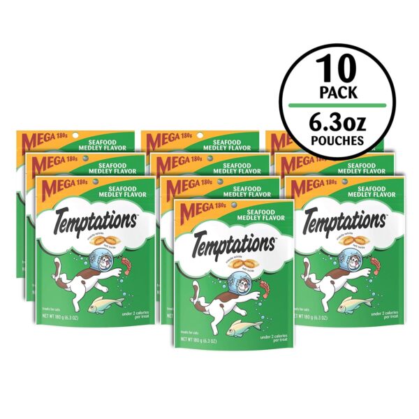 Whiskas Temptations Tartar Control Seafood Medley Flavour Treats for Cats, 6.3-Ounce Pouches (Pack of 10)