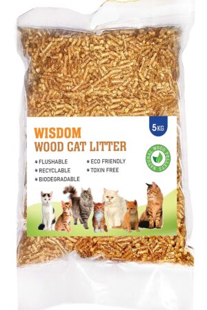 WISDOM Wood CAT Litter - Natural Wood Flavour | Biodegradable | Flushable | 99% Dust Free Non Clumping | Organic Cat Litter | Used for Cats,Rabbits, Hamsters, Birds