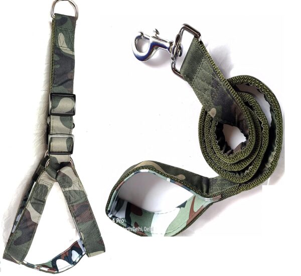RvPaws 1.25 Inch Width Dog Army Print Adjustable Harness and Leash for Maxi and Large Breed Dog Body Harness Military Design Heavy Hook (X- Large)