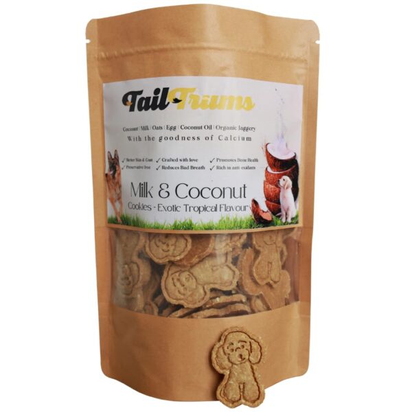 TailTrums Dog Biscuits – Milk & Coconut Cookies with Calcium TailTrums Dog Biscuits – Milk & Coconut Cookies with Calcium 250g | Healthy Dog Food | All Breeds |