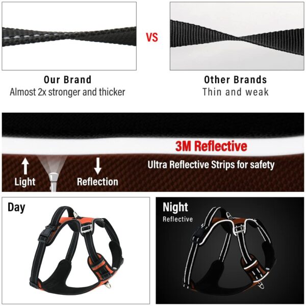 HANK Dog Harness | 4 Adjustable Buckles | Strong Metal Hook | 3M Reflective Strap | Soft Handle | Dog Chest Belt for Large Dogs (Neon Orange - XL (35-65Kg)