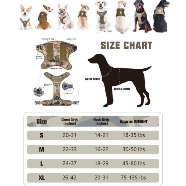 Dog Harness Dog Body Belt Vest for Large Medium Small Dogs with Safety Reflective No Pull Adjustable Military Style Dog Vest Training Harness(Medium,Brown)