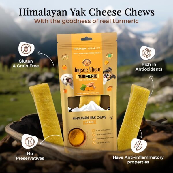 61ZaIiRauzL._SL1000_.jpg Dogsee Himalayan Yak Milk Dog Chews with Turmeric (Large - 1 Chew) - 130g | Help Alleviate Joint Pain | No Rawhide | Calming Dental Chews for Dogs
