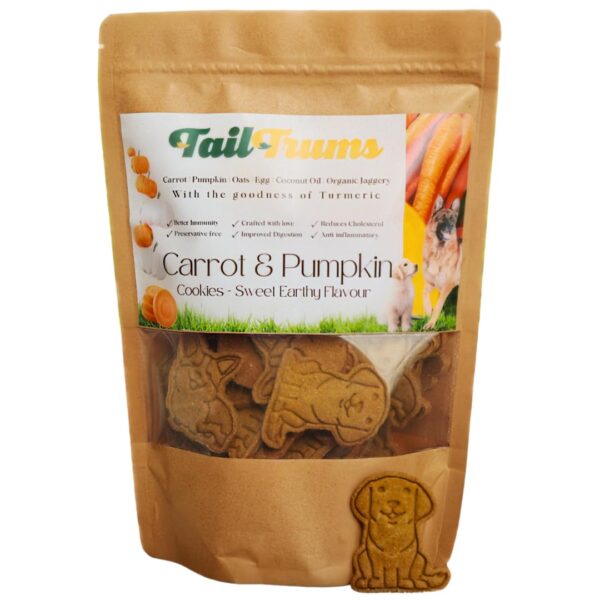 TailTrums Dog Biscuits – Carrot & Pumpkin Cookies (250g) | TailTrums Dog Biscuits – Carrot & Pumpkin Cookies (250g) | Healthy Dog Food | All Breeds |
