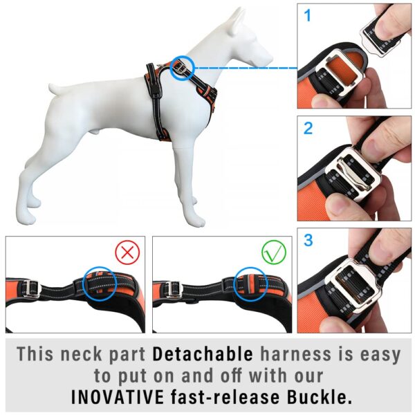 HANK Dog Harness | 4 Adjustable Buckles | Strong Metal Hook | 3M Reflective Strap | Soft Handle | Dog Chest Belt for Large Dogs (Neon Orange - XL (35-65Kg)