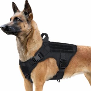 Dog Tactical Harness No-Pull Pet Harness Adjustable Outdoor Pet Vest Army Standard Material Vest for Dogs Easy Control for Small Medium Large Dogs (XL, Tactical Black)