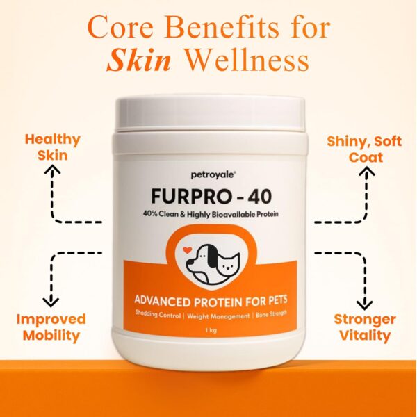 Petroyale Furpro-40 Dog Protein Powder Supplement - Dog Skin & Coat + Hair Fall Control Supplement- Omega 3 6 9 for Dogs & Cats - Dog Muscle & Weight Gain Powder - Growth Food - Fish Flavor 1KG Pack