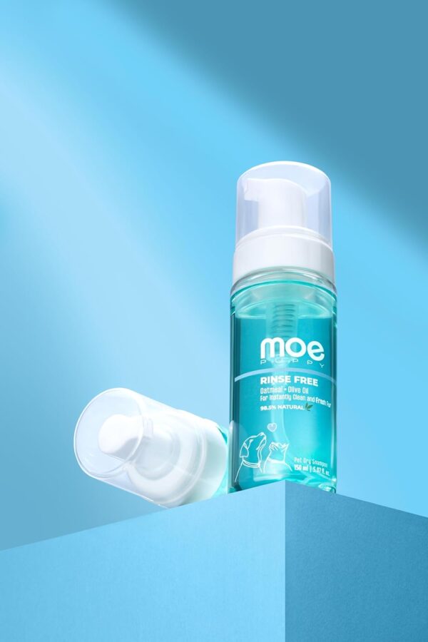 7160WJlOVEL._SL1500_.jpg Moe Puppy Waterless Dry Shampoo for Dogs & Cats | Cleansing & Conditioning, Detangling & Moisturizing | Quick Odor Removal | Safe for Puppies & Kittens (150 ml)