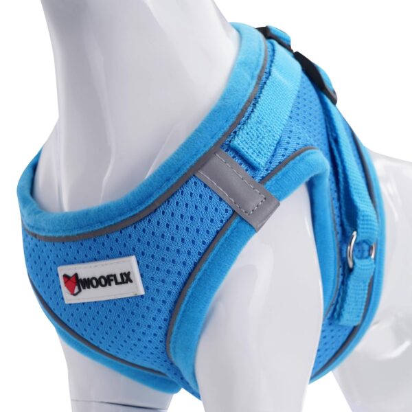 WOOFLIX Dog Harness for Small Dogs, Puppies and Cats | Suitable for Small Size Dogs, Cats & Puppies of 7kg-10kg | Reflective Soft Padded Dog Harness with Secure Fit | Blue (7kg-10kg Dog & Cat)