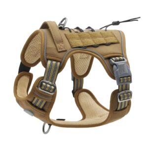 Dog Harness Dog Body Belt Vest for Large Medium Small Dogs with Safety Reflective No Pull Adjustable Military Style Dog Vest Training Harness(Medium,Brown)