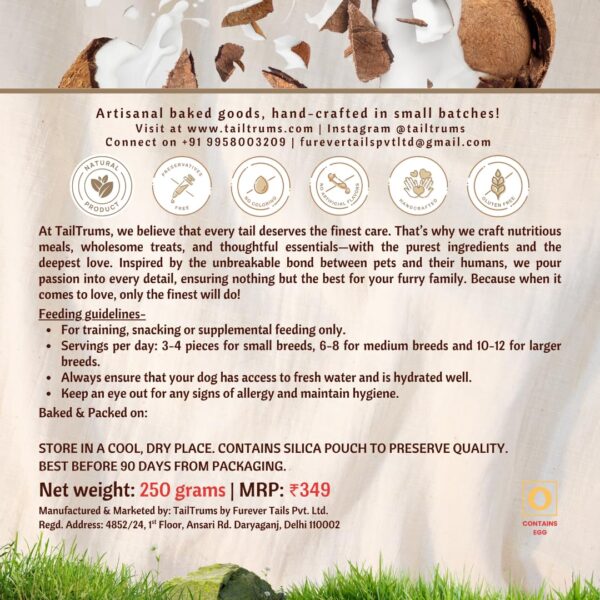 71Kw74jXEcL._SL1080_.jpg TailTrums Dog Biscuits – Milk & Coconut Cookies with Calcium 250g | Healthy Dog Food | All Breeds |