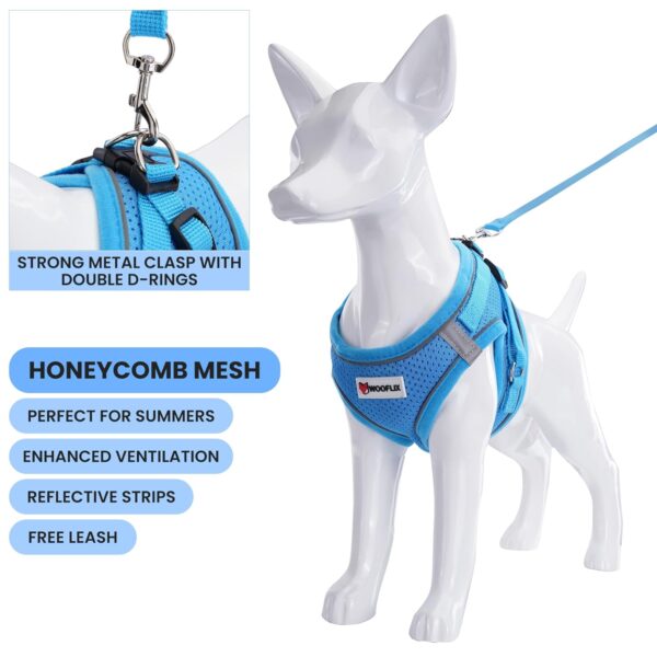WOOFLIX Dog Harness for Small Dogs, Puppies and Cats | Suitable for Small Size Dogs, Cats & Puppies of 7kg-10kg | Reflective Soft Padded Dog Harness with Secure Fit | Blue (7kg-10kg Dog & Cat)