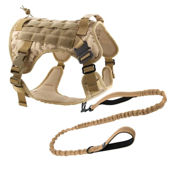 HANK Tactical Dog Harness & Leash Set - Dog Body HANK Tactical Dog Harness & Leash Set - Dog Body Belt - Military Standard Fabric - 2 Metal Buckles - Dog Vest for Training - Walking - Adventure (Camouflage, S - (Harness + Leash)