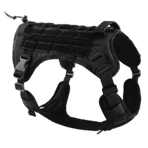HANK Tactical Dog Harness - Anti No Pull Dog Chest HANK Tactical Dog Harness - Anti No Pull Dog Chest Belt - 2 Front Metal Buckle - Dog Vest for Training - Walking - Adventure (Tactical Black, L - Harness)