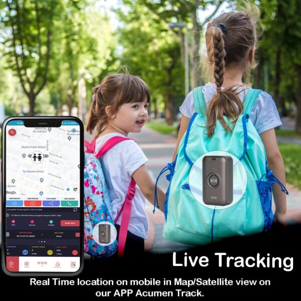 Acumen Track GF-06 Mini Wireless GPS Tracker for Kids, Car & Bike | Real-Time Tracking, Voice Monitoring, SOS Button, Geo-Fence, 850 mAh Battery | iOS & Android App, 1-Year Warranty