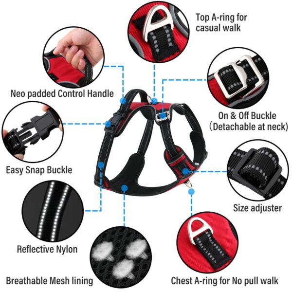 HANK Dog Harness Leash Set - 4 Adjustable Buckle - Metal Hook - Soft Handle - Dog Chest Belt for Training - Walking (Red - M (Harness + Leash)