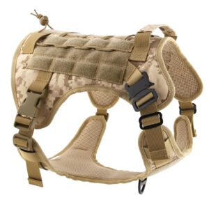 HANK Tactical Dog Harness - No Pull Heavy Duty - HANK Tactical Dog Harness - No Pull Heavy Duty - Military Standard Fabric - 2 Front Metal Buckles - Dog Belt for Training - Walking - Adventure (Camouflage, S - Harness)