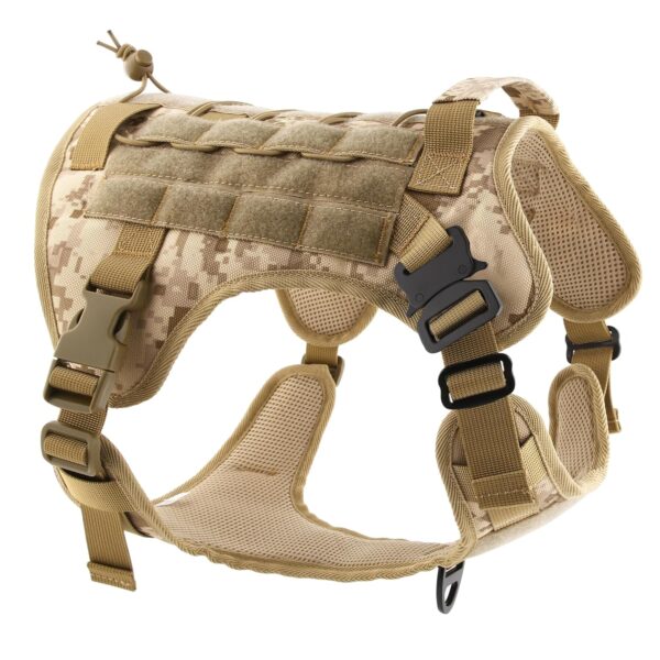 HANK Tactical Dog Harness - No Pull Heavy Duty - Military Standard Fabric - 2 Front Metal Buckles - Dog Belt for Training - Walking - Adventure (Camouflage, S - Harness)