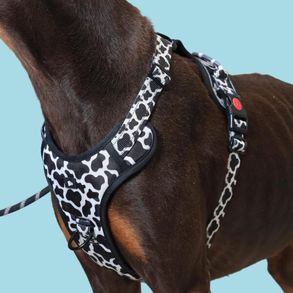 8164ZZPrUzL._SL1500_.jpg 'Moo-ve Over' Reflective No-Pull Dog Vest Harness for Large Dogs (21-30 kg) | Secure Lock-Unlock, Adjustable fit, Dual Leash Hook, Soft & Padded Harness for All Breed Dog | Chest: 23–30"