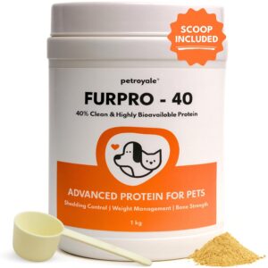Petroyale Furpro-40 Dog Protein Powder Supplement - Dog Skin & Coat + Hair Fall Control Supplement- Omega 3 6 9 for Dogs & Cats - Dog Muscle & Weight Gain Powder - Growth Food - Fish Flavor 1KG Pack