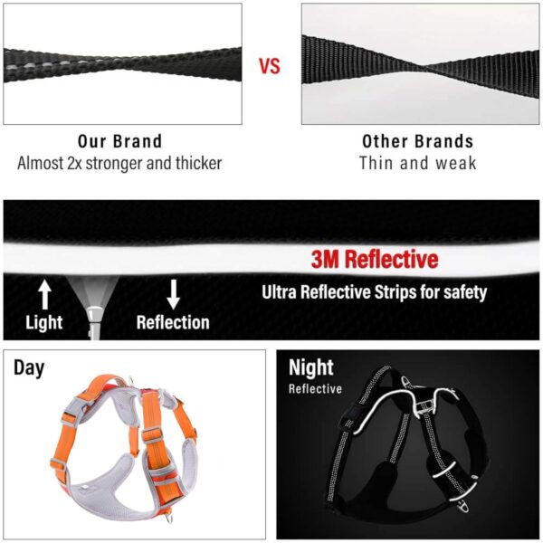 HANK Dog Harness | 3M Reflective Strap | Dog Body Vest for Medium Dogs | Soft Comfortable Padded | Anti Pull Harness for Walking, Training (Orange - Grey - M (14-22Kg)