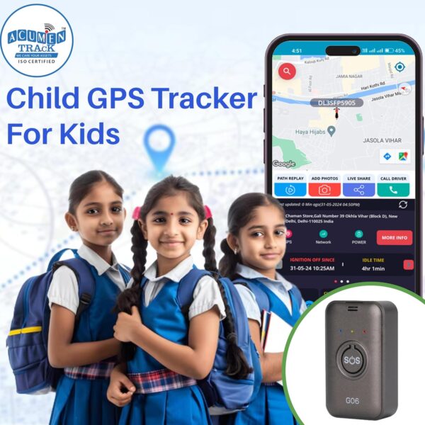 Acumen Track GF-06 Mini Wireless GPS Tracker for Kids, Car & Bike | Real-Time Tracking, Voice Monitoring, SOS Button, Geo-Fence, 850 mAh Battery | iOS & Android App, 1-Year Warranty