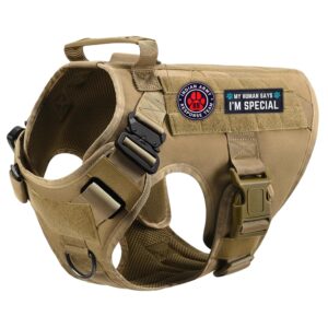 PET PEPPER Premium Dog Harness - Military Standard Metal Buckles || Free Velcro Patches || No-Pull Dog Vest || Breathable Mesh || Oxford Fabric || For All Dog Breeds (Brown, L), Large