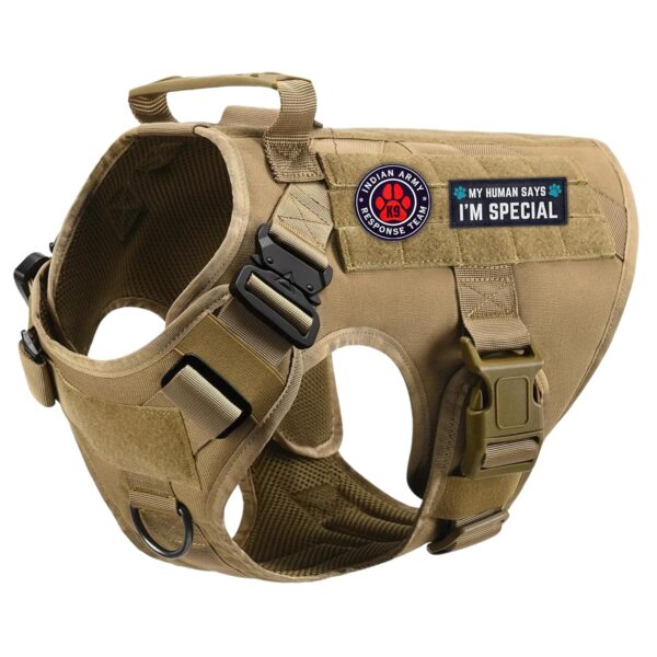 PET PEPPER Premium Dog Harness - Military Standard Metal Buckles || Free Velcro Patches || No-Pull Dog Vest || Breathable Mesh || Oxford Fabric || For All Dog Breeds (Brown, L), Large