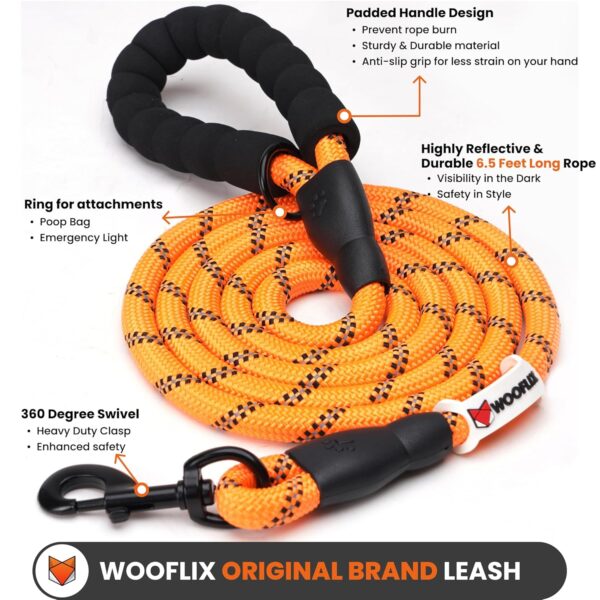 WOOFLIX Reflective Leash & Collar Combo Set | Anti-Slip Padded Handle for Medium & Large Dogs | Highly Reflective Rope (Leash 6.5 Ft. + Collar Medium, Orange), 18 Cm