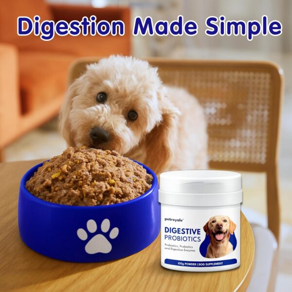Petroyale Digestive Probiotics for Dogs - Prebiotics & Probiotics Supplement Powder - Improves Gut Health - Prevents Diarrhea & Indigestion - Dog Gut Wellness Supplement | 100g (Pack of 1)