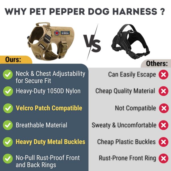 PET PEPPER Premium Dog Harness - Military Standard Metal Buckles || Free Velcro Patches || No-Pull Dog Vest || Breathable Mesh || Oxford Fabric || For All Dog Breeds (Brown, L), Large