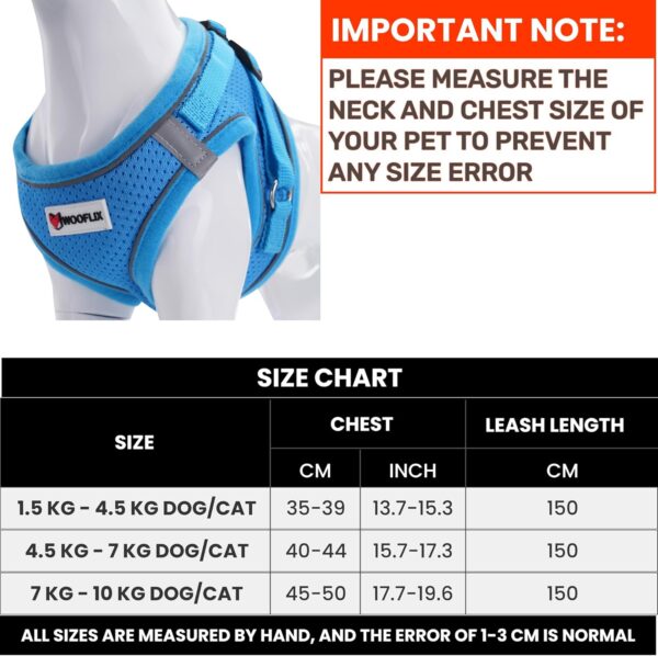 WOOFLIX Dog Harness for Small Dogs, Puppies and Cats | Suitable for Small Size Dogs, Cats & Puppies of 7kg-10kg | Reflective Soft Padded Dog Harness with Secure Fit | Blue (7kg-10kg Dog & Cat)