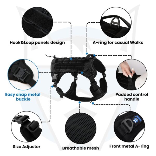 81xP1eUalUL._SL1500_.jpg HANK Tactical Dog Harness - Anti No Pull Dog Chest Belt - 2 Front Metal Buckle - Dog Vest for Training - Walking - Adventure (Tactical Black, L - Harness)