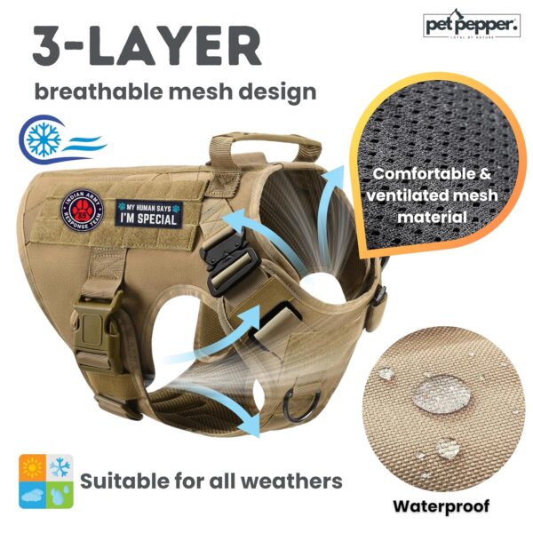 PET PEPPER Premium Dog Harness - Military Standard Metal Buckles || Free Velcro Patches || No-Pull Dog Vest || Breathable Mesh || Oxford Fabric || For All Dog Breeds (Brown, L), Large